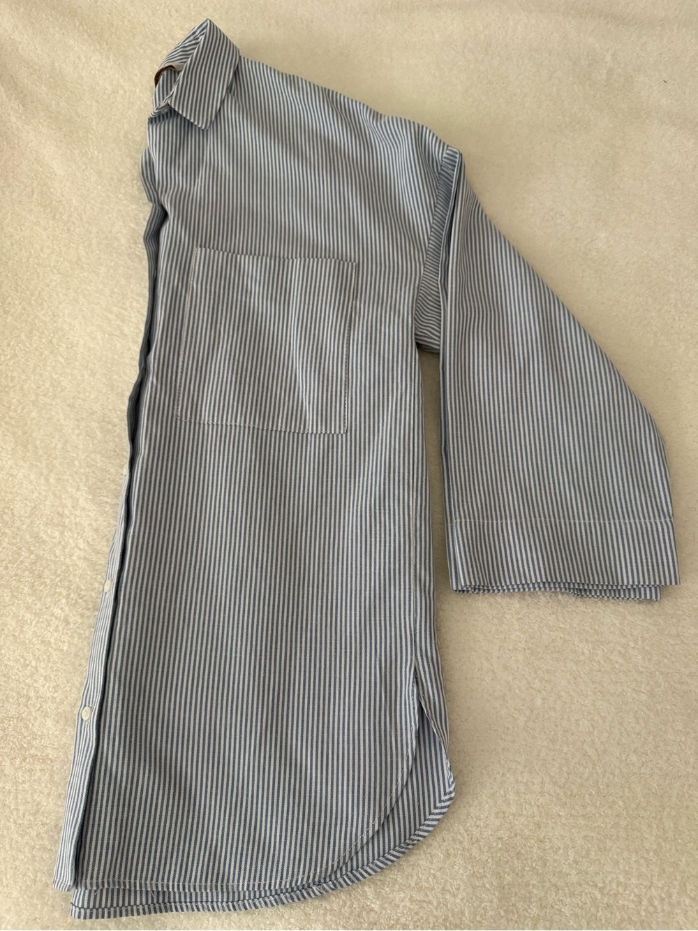 Zara Light Blue and White Striped Button-Down Shirt